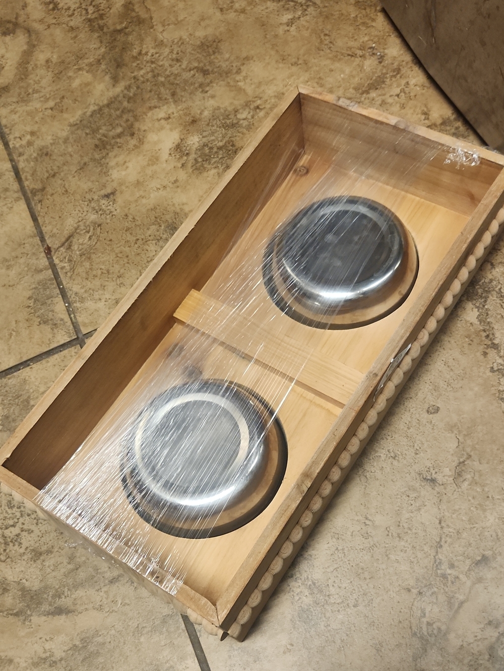 Wooden Double Pet Bowl Stand with Stainless Steel Bowls - Picture 2 of 3